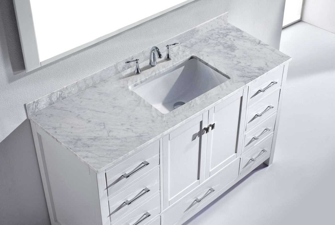 Virtu USA Vanities Virtu USA Caroline Avenue 60 Single Bathroom Vanity Set in White w/ Italian Carrara White Marble Counter-Top | Square Basin