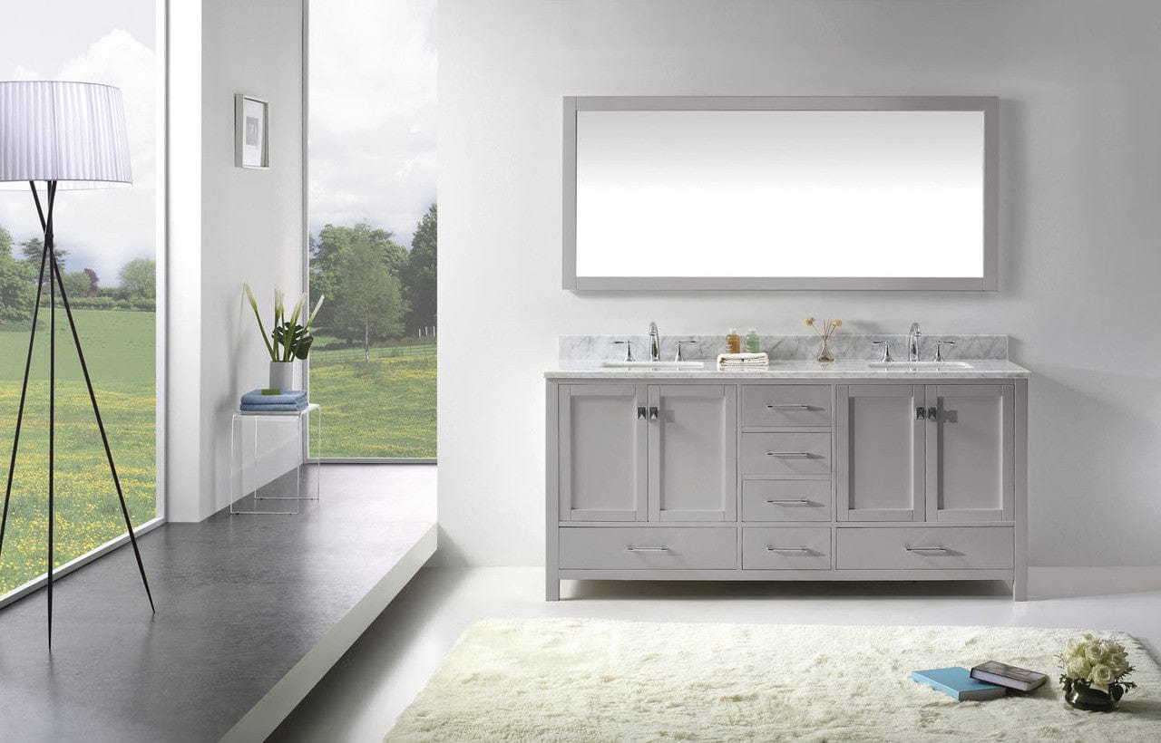 Virtu USA Vanities Virtu USA Caroline Avenue 72 Double Bathroom Vanity in Cashmere Grey w/ Marble Top & Square Sink w/ Mirror