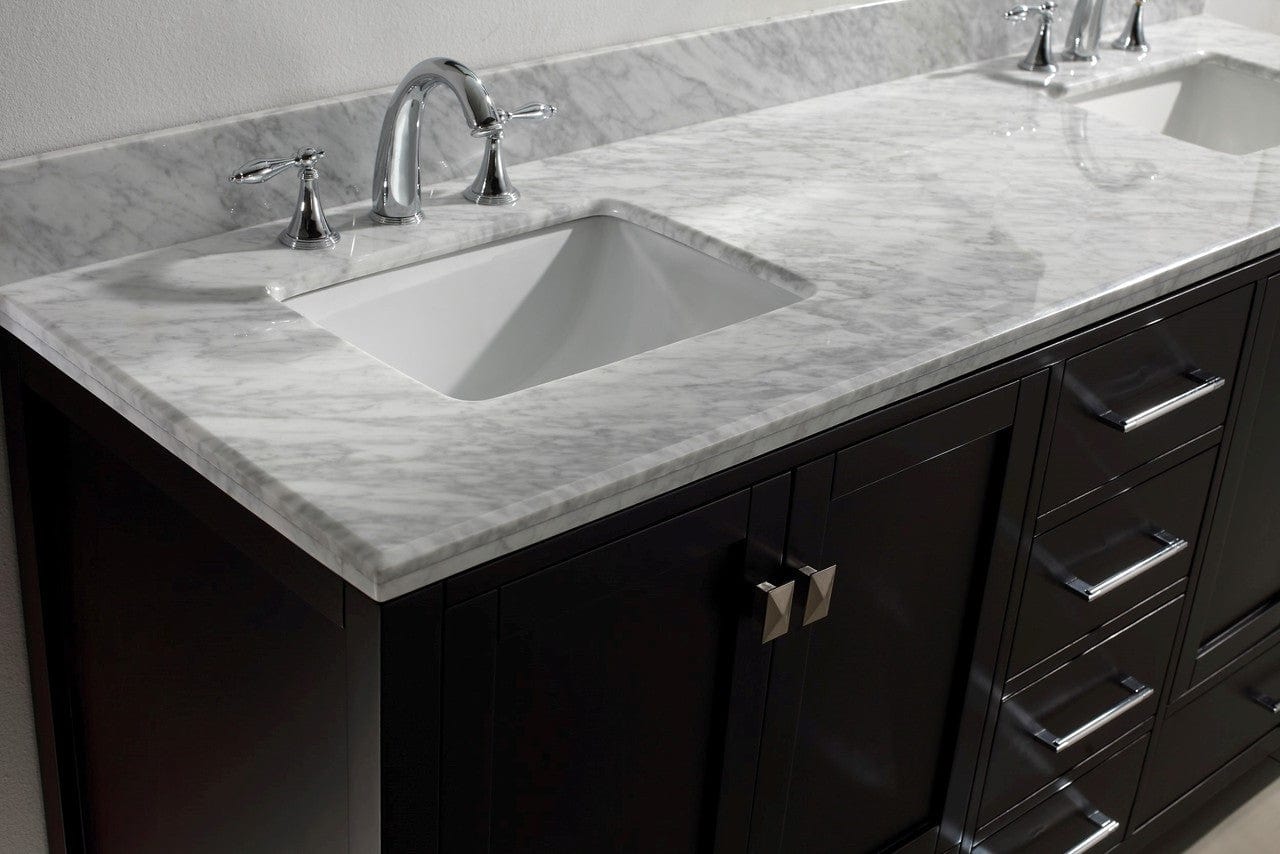 Virtu USA Vanities Virtu USA Caroline Avenue 72 Double Bathroom Vanity Set in Espresso w/ Italian Carrara White Marble Counter-Top | Square Basin