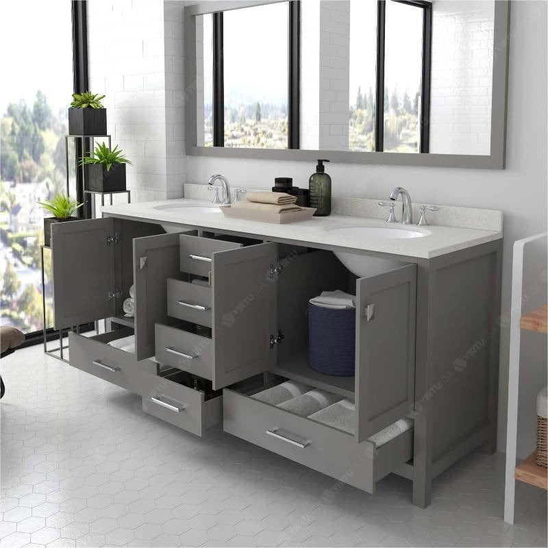 Virtu USA Vanities Virtu USA Caroline Avenue Contemporary Cashmere Grey 72" Double Oval Sink Vanity with Dazzle White Top