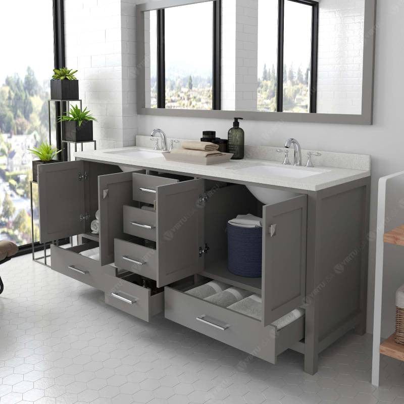 Virtu USA Vanities Virtu USA Caroline Avenue Contemporary Cashmere Grey 72" Double Square Sink Vanity Set with Dazzle White Top