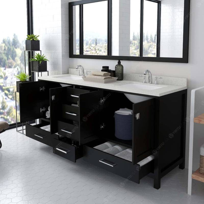 Virtu USA Vanities Virtu USA Caroline Avenue Contemporary Espresso 72" Double Square Sink Vanity with Dazzle White Top