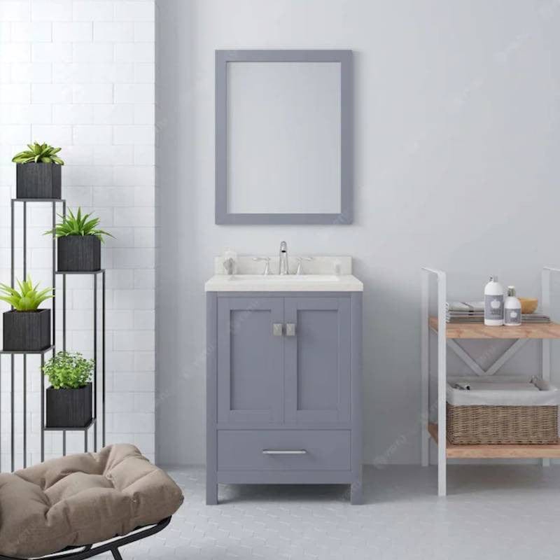 Virtu USA Vanities Virtu USA Caroline Avenue Contemporary Gray 24" Single Square Sink Vanity Set with Dazzle White Top
