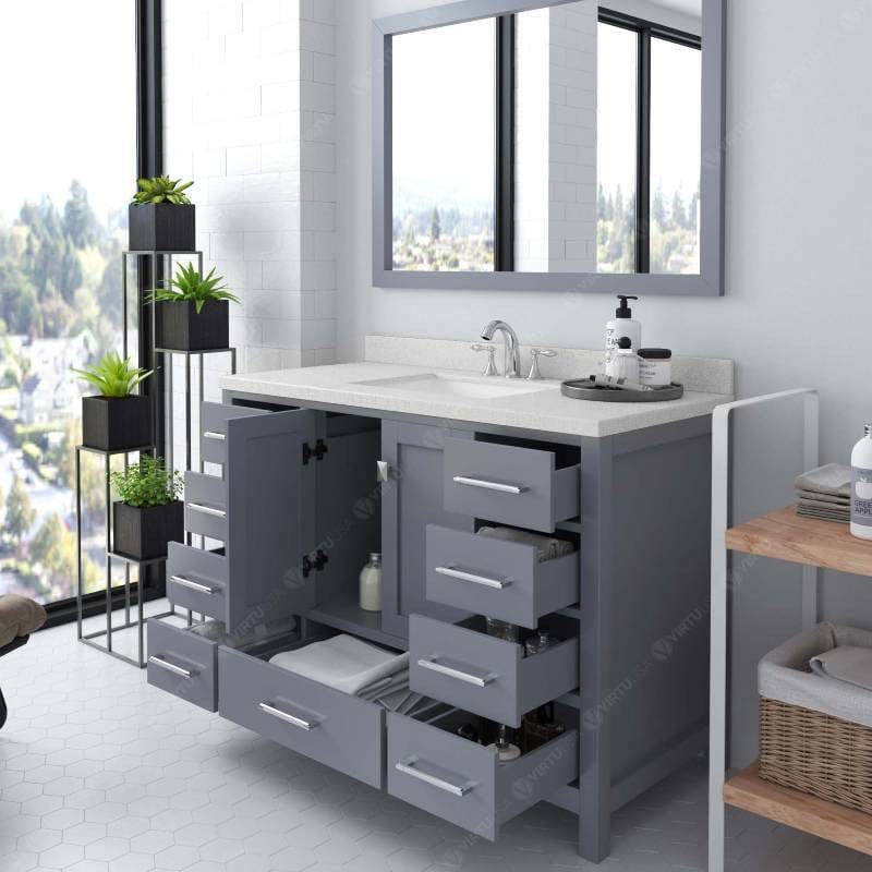 Virtu USA Vanities Virtu USA Caroline Avenue Contemporary Gray 48" Single Square Sink Vanity Set with Dazzle White Top