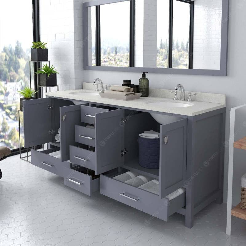 Virtu USA Vanities Virtu USA Caroline Avenue Contemporary Gray 72" Double Oval Sink Vanity with Dazzle White Top