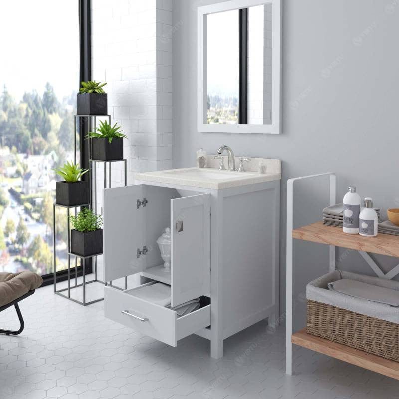 Virtu USA Vanities Virtu USA Caroline Avenue Contemporary White 24" Single Square Sink Vanity Set with Dazzle White Top