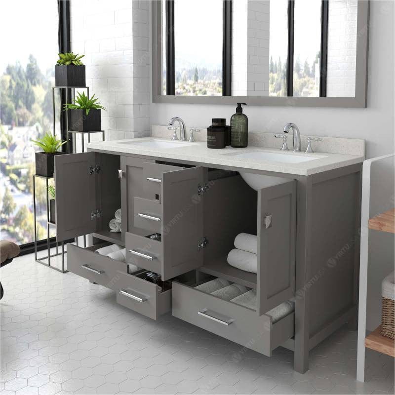 Virtu USA Vanities Virtu USA Caroline AvenueÊ Contemporary Cashmere Grey 60" Double Square Sink Vanity Set with Dazzle White Top