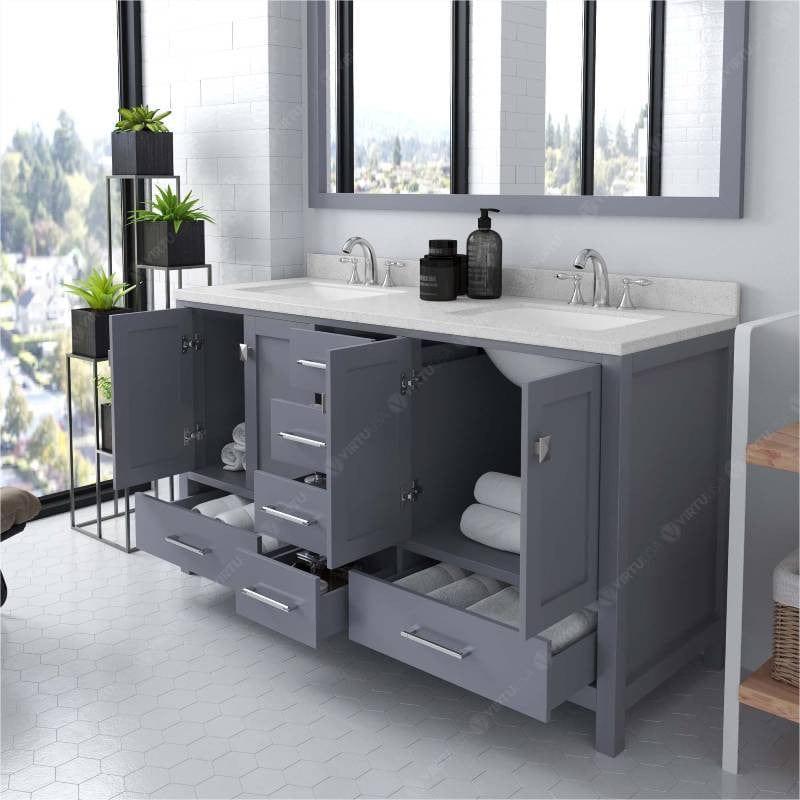 Virtu USA Vanities Virtu USA Caroline AvenueÊ Contemporary Gray 60" Double Square Sink Vanity Set with Dazzle White Top
