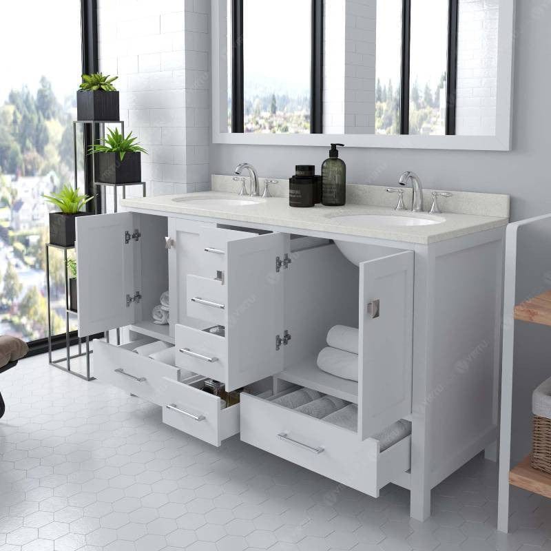 Virtu USA Vanities Virtu USA Caroline AvenueÊ Contemporary White 60" Double Oval Sink Vanity with Dazzle White Top