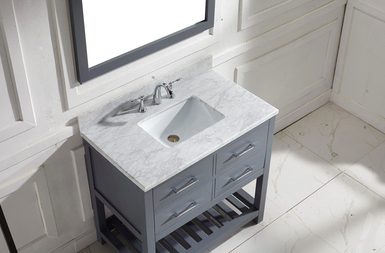 Virtu USA Caroline Estate 36 Single Bathroom Vanity Set in Grey w/ Italian Carrara White Marble Counter-Top | Square Basin