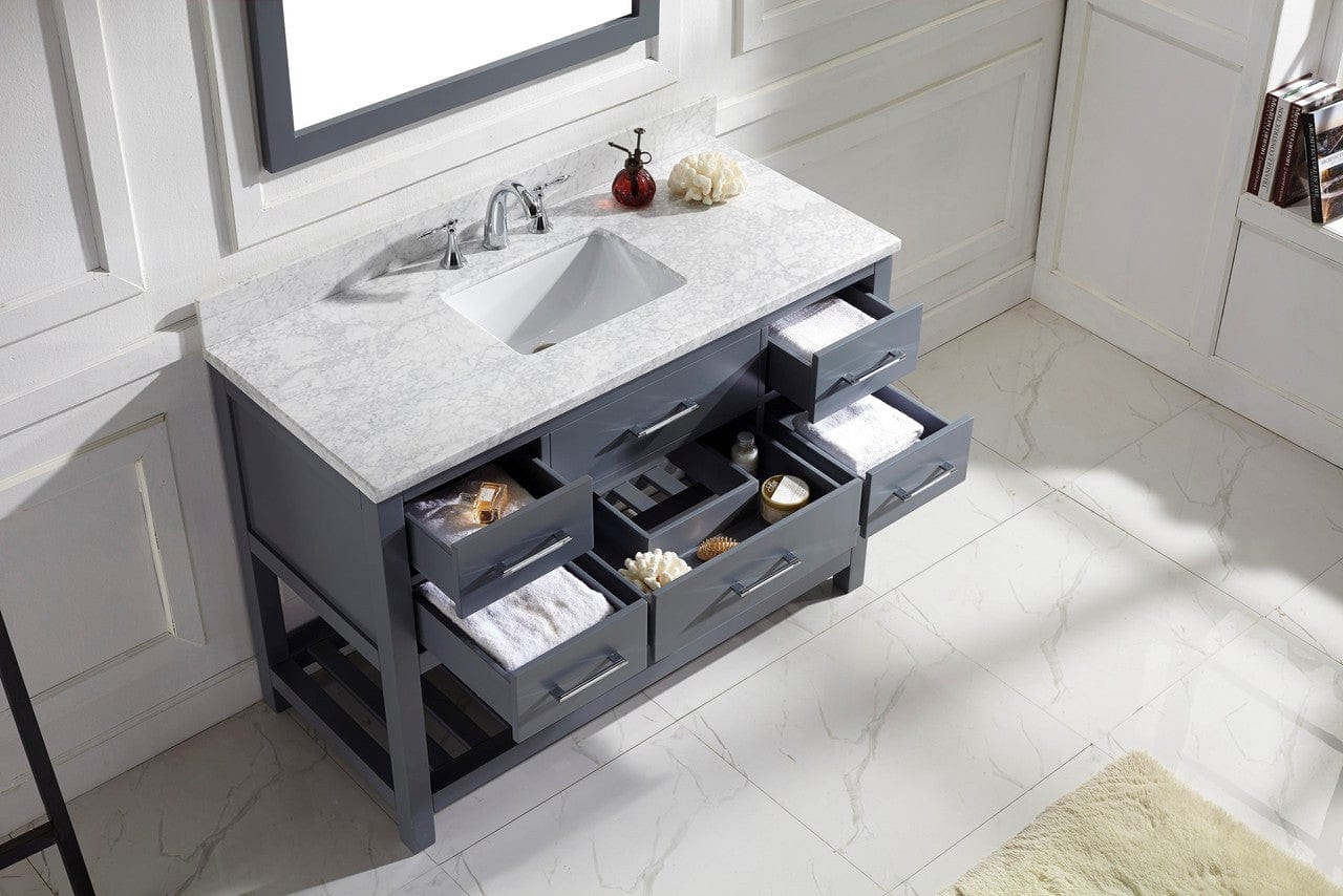Virtu USA Caroline Estate 48 Single Bathroom Vanity Set in Grey w/ Italian Carrara White Marble Counter-Top | Square Basin