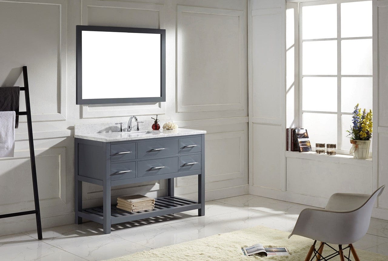 Virtu USA Caroline Estate 48 Single Bathroom Vanity Set in Grey w/ Italian Carrara White Marble Counter-Top | Square Basin