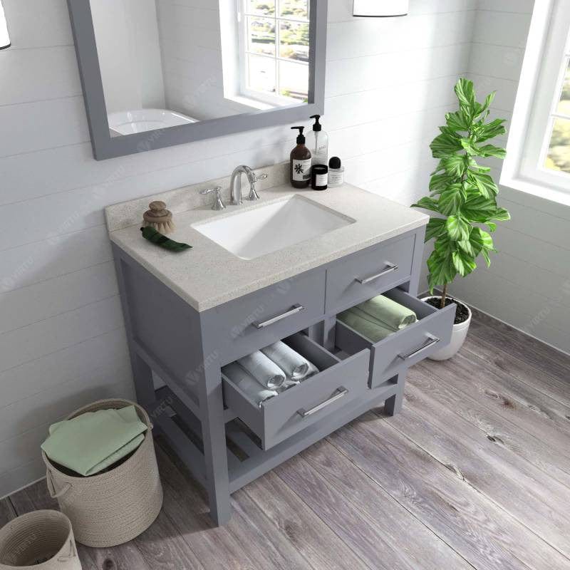 Virtu USA Vanities Virtu USA Caroline Estate Contemporary 36" Grey Single Sink Vanity Set with Dazzle White Top