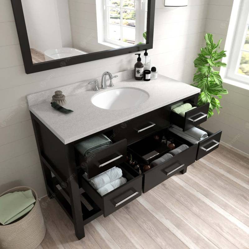 Virtu USA Vanities Virtu USA Caroline Estate Contemporary Epresso 48" Single Oval Sink Vanity Set with Dazzle White Top