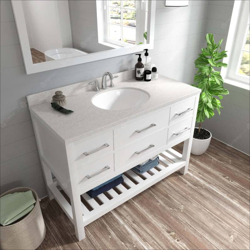 Virtu USA Vanities Virtu USA Caroline Estate Contemporary White 48" Single Oval Sink Vanity Set with Dazzle White Top