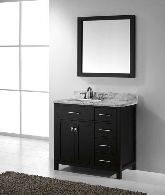 Virtu USA Caroline Parkway 36 Single Bathroom Vanity Set in Espresso w/ Italian Carrara White Marble Counter-Top | Square Basin