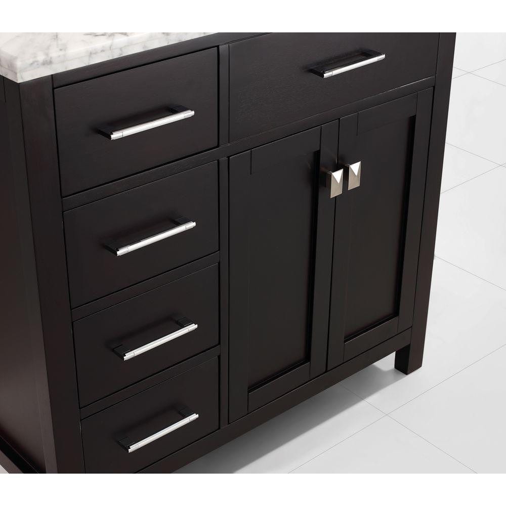 Virtu USA Vanities Virtu USA Caroline Parkway 36 Single Bathroom Vanity Set in Espresso w/ Italian Carrara White Marble Counter-Top | Square Basin - Leftside Drawer