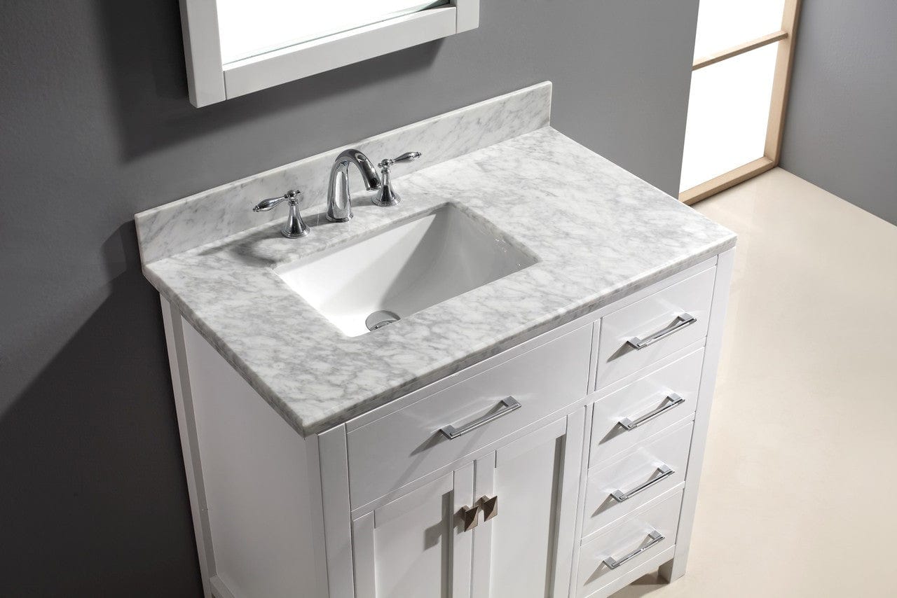 Virtu USA Vanities Virtu USA Caroline Parkway 36 Single Bathroom Vanity Set in White w/ Italian Carrara White Marble Counter-Top | Square Basin