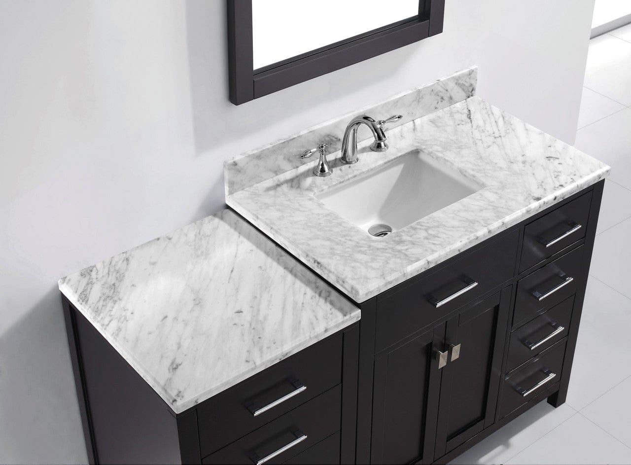 Virtu USA Caroline Parkway 57 Single Bathroom Vanity Set in Espresso w/ Italian Carrara White Marble Counter-Top | Square Basin
