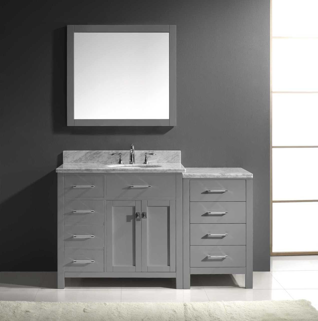 Virtu USA Vanities Virtu USA Caroline Parkway 57 Single Bathroom Vanity Set in Grey w/ Italian Carrara White Marble Counter-Top | Round Basin - Leftside Drawer