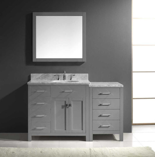Virtu USA Caroline Parkway 57" Single Bathroom Vanity Set in Grey w/ Italian Carrara White Marble Counter-Top | Round Basin