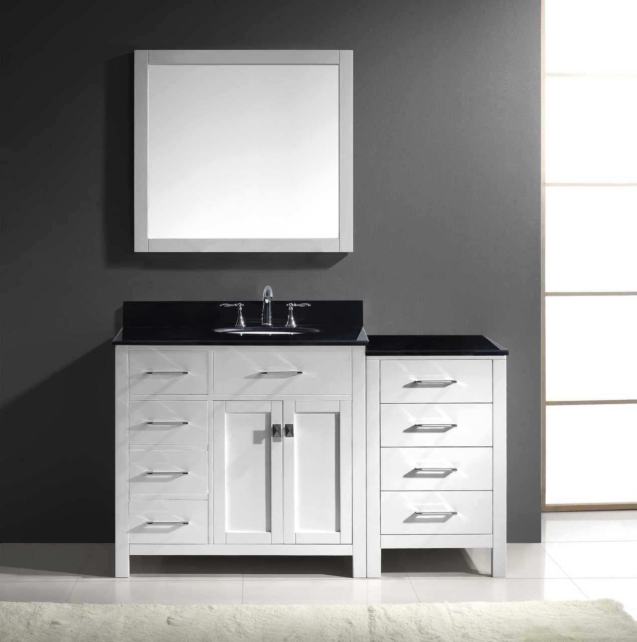 Virtu USA Vanities Virtu USA Caroline Parkway 57 Single Bathroom Vanity Set in White w/ Black Galaxy Granite Counter-Top | Round Basin - Leftside Drawer