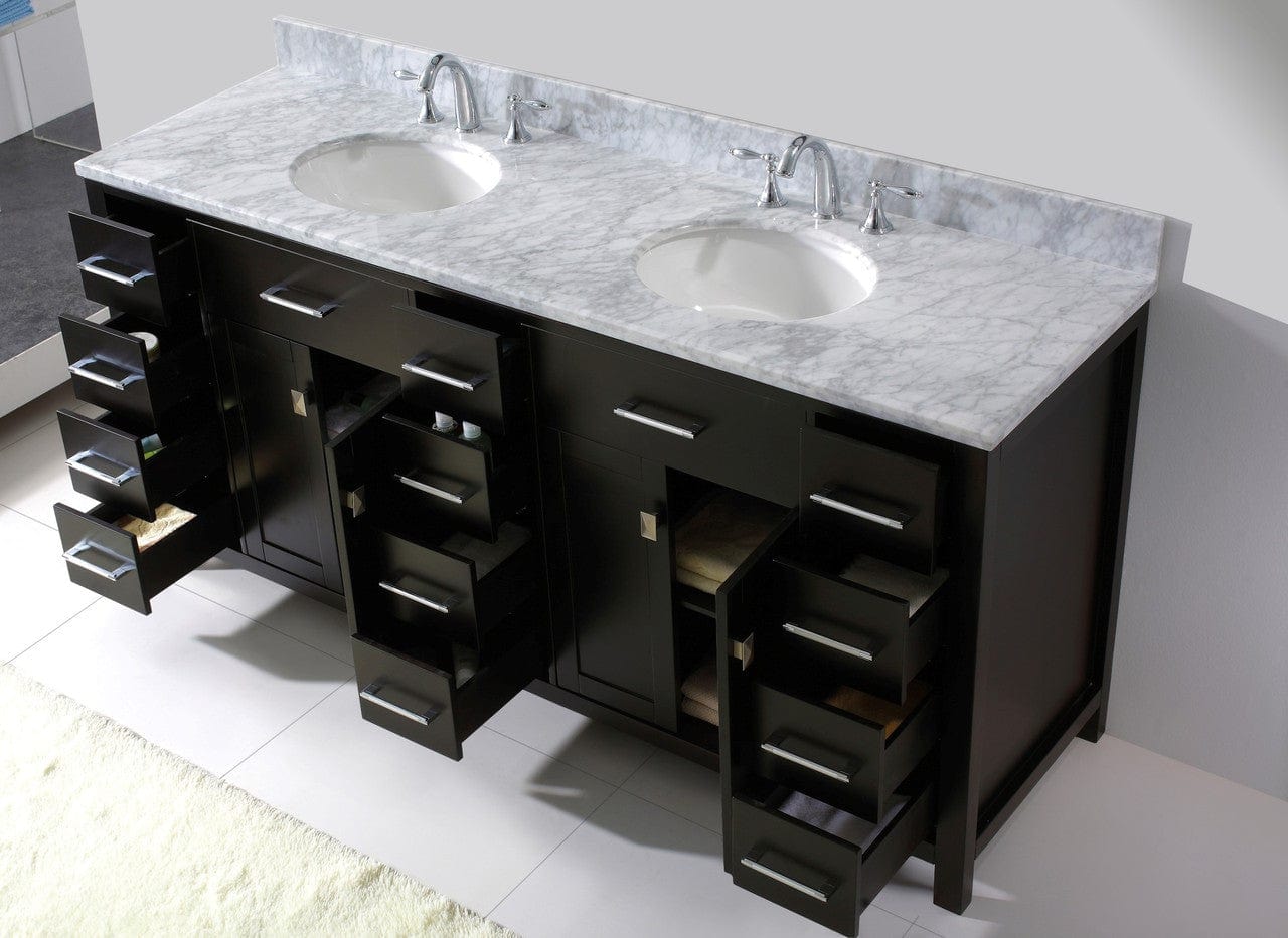 Virtu USA Vanities Virtu USA Caroline Parkway 72 Double Bathroom Vanity Set in Espresso w/ Italian Carrara White Marble Counter-Top |Ê Round Basin