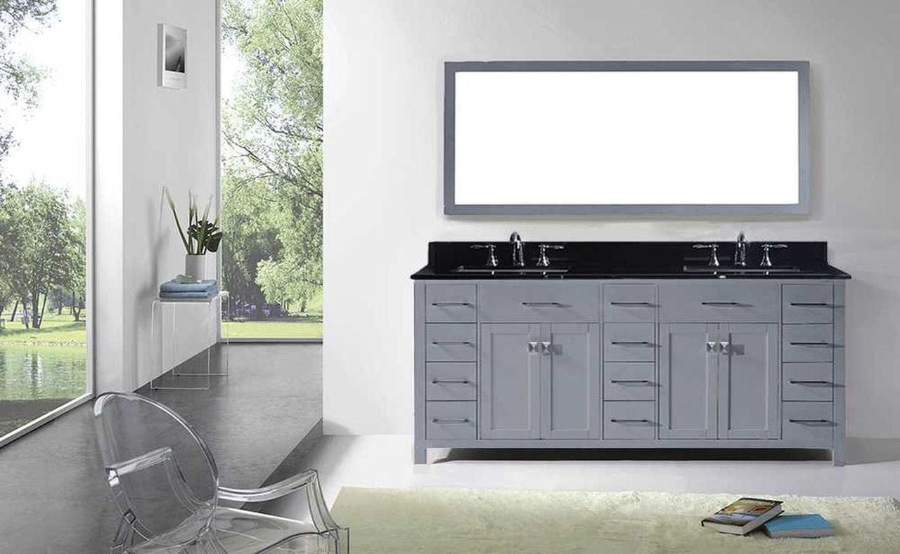 Virtu USA Vanities Virtu USA Caroline Parkway 78 Double Bathroom Vanity Set in Grey w/ Black Galaxy Granite Counter-Top | Square Basin