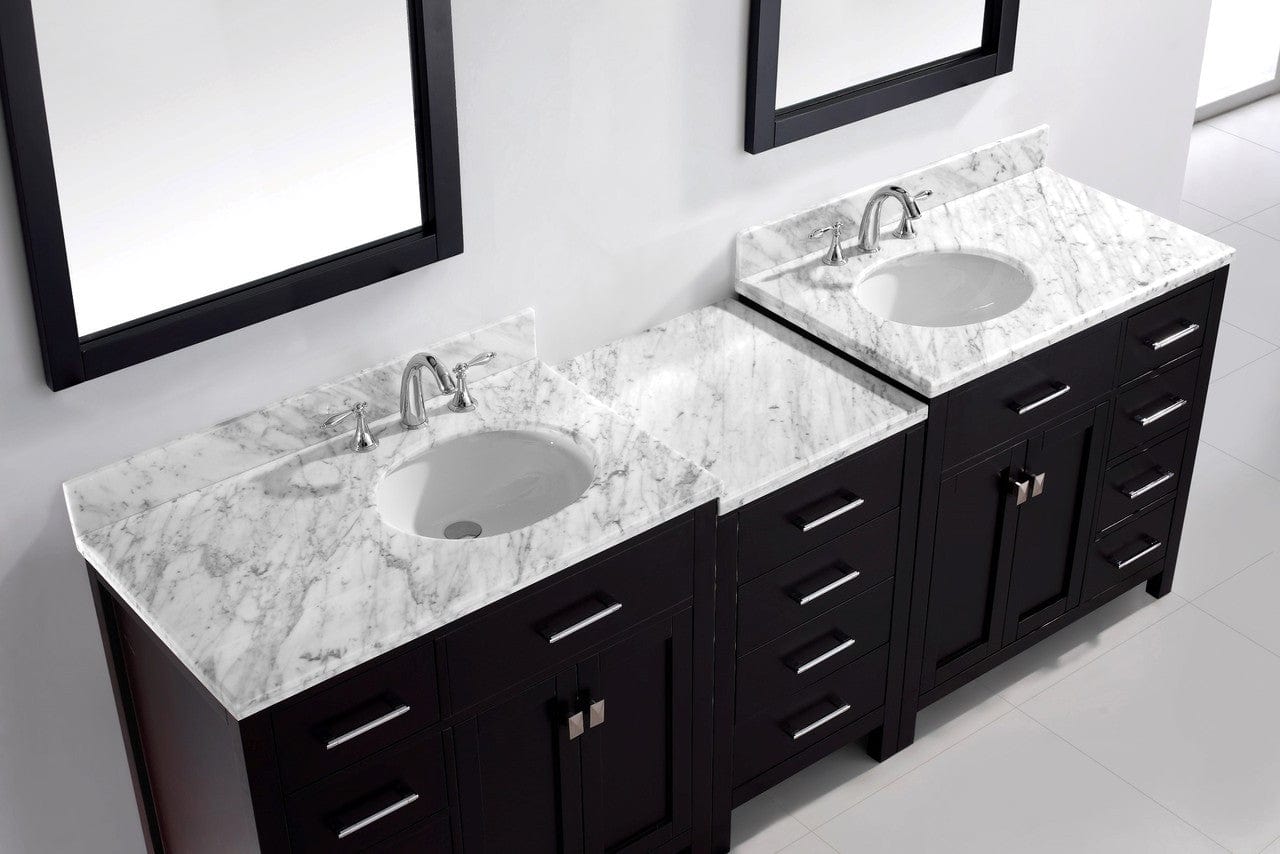 Virtu USA Caroline Parkway 93 Double Bathroom Vanity Set in Espresso w/ Italian Carrara White Marble Counter-Top |Ê Round Basin