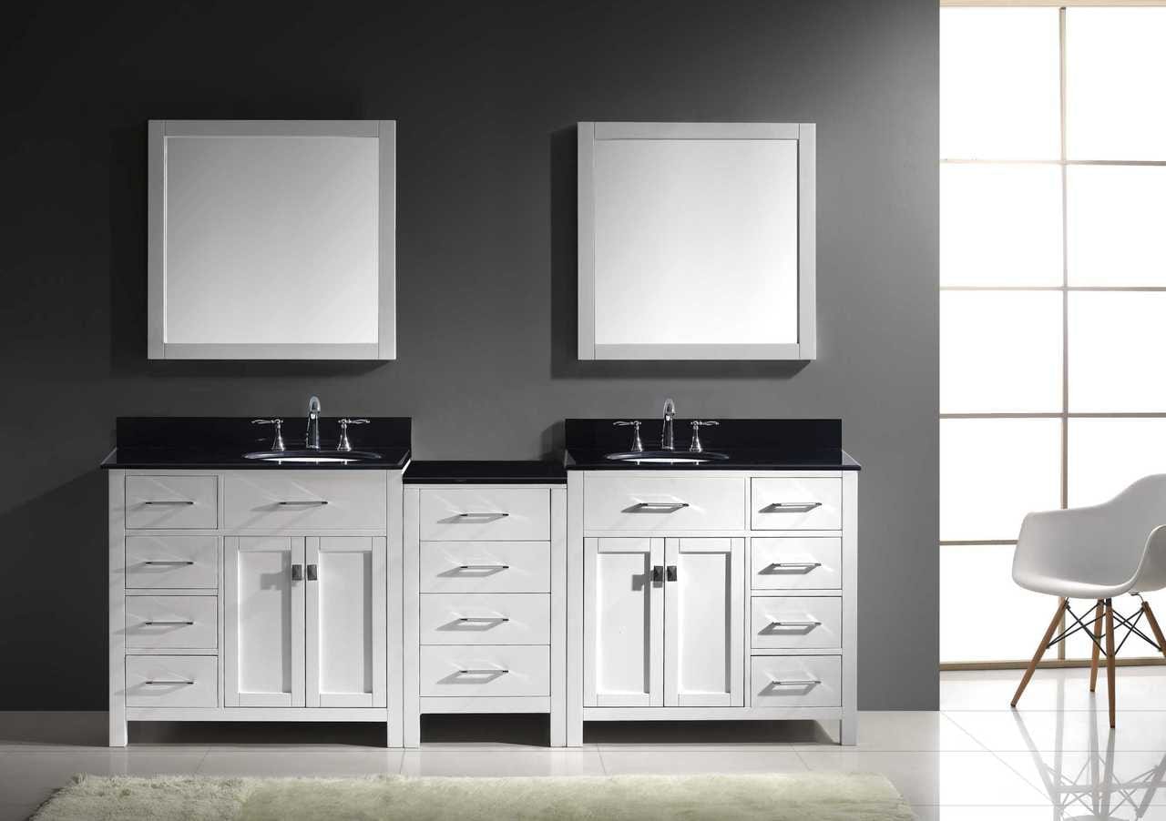 Virtu USA Vanities Virtu USA Caroline Parkway 93 Double Bathroom Vanity Set in White w/ Black Galaxy Granite Counter-Top | Round Basin