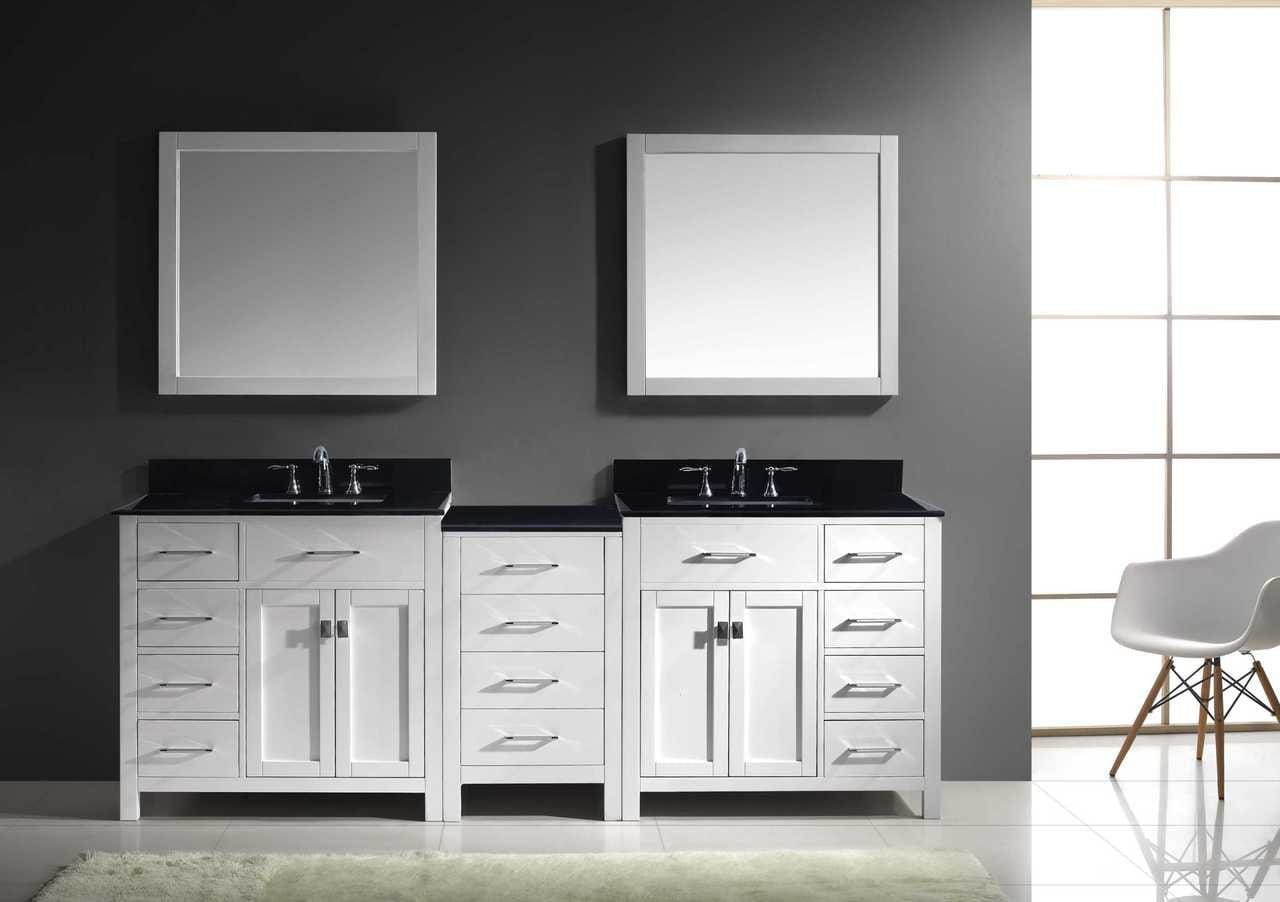 Virtu USA Vanities Virtu USA Caroline Parkway 93 Double Bathroom Vanity Set in White w/ Black Galaxy Granite Counter-Top | Square Basin