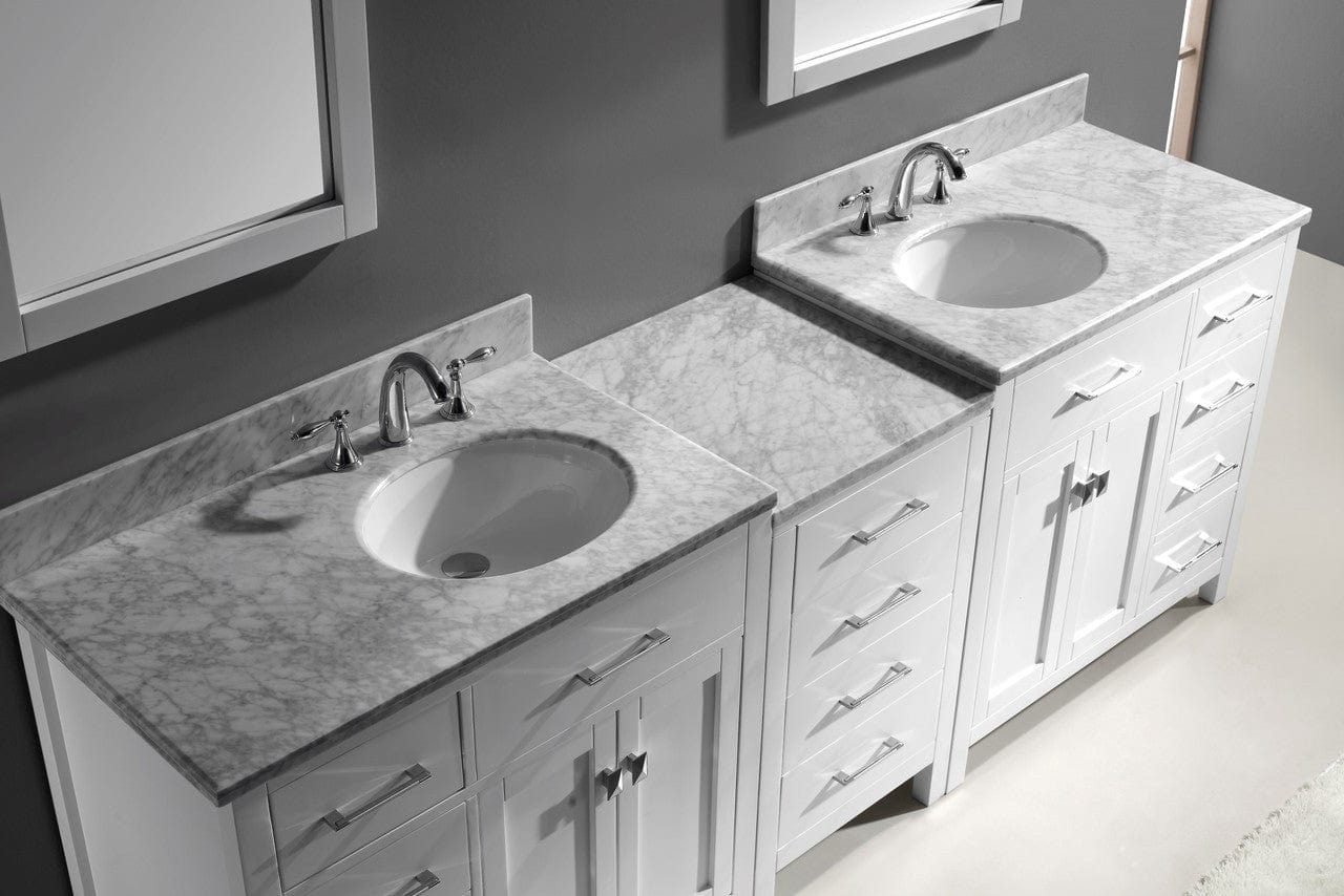 Virtu USA Vanities Virtu USA Caroline Parkway 93 Double Bathroom Vanity Set in White w/ Italian Carrara White Marble Counter-Top |Ê Round Basin