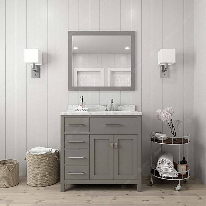 Virtu USA Vanities Virtu USA Caroline Parkway Contemporary Cashmere Gray 36" Single Sink Vanity Set with Dazzle White Top and Polished Chrome Faucet, Right Offset