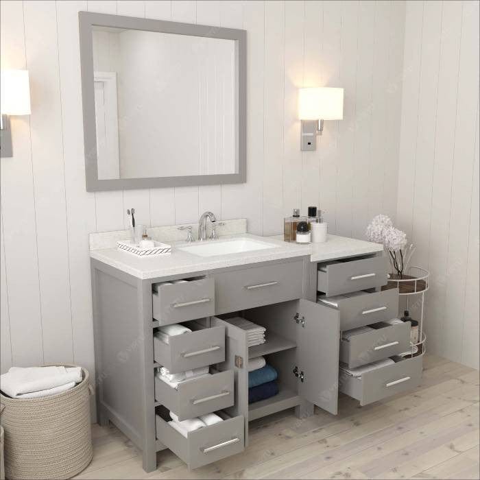 Virtu USA Vanities Virtu USA Caroline Parkway Contemporary Cashmere Gray 57" Single Square Sink Vanity Set with White Top, Right Offset