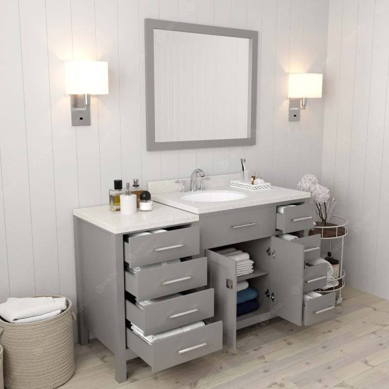 Virtu USA Vanities Virtu USA Caroline Parkway Contemporary Cashmere Grey 57" Single Round Sink Vanity with White Top, Right Offset