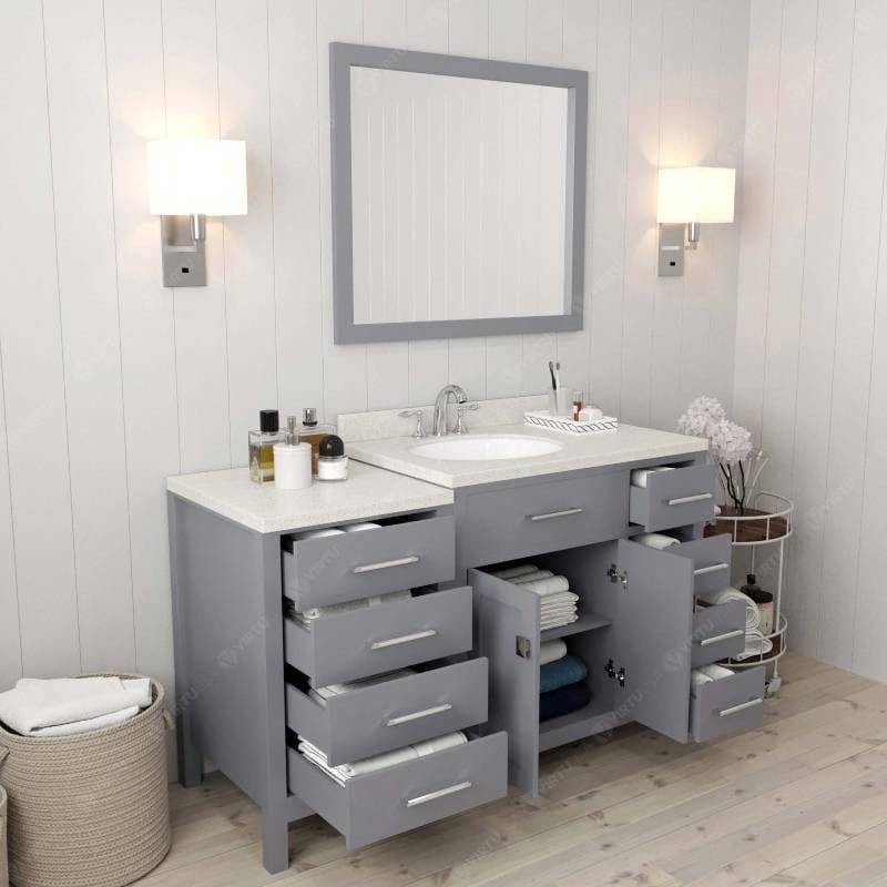 Virtu USA Vanities Virtu USA Caroline Parkway Contemporary Gray 57" Single Round Sink Vanity Set with White Top, Right Offset