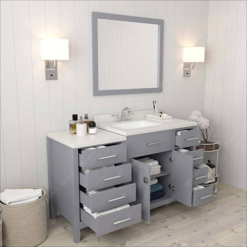 Virtu USA Vanities Virtu USA Caroline Parkway Contemporary Gray 57" Single Square Sink Vanity Set with White Top, Right Offset