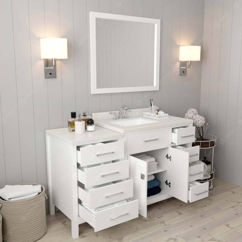 Virtu USA Vanities Virtu USA Caroline Parkway Contemporary White 57" Single Square Sink Vanity Set with White Top, Right Offset