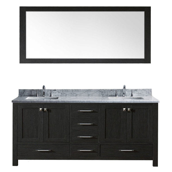 Virtu USA Caroline Premium 60 Double Bathroom Vanity Set in Zebra Grey w/ Italian Carrara White Marble CounterTop | Square Basin