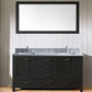 Virtu USA Caroline Premium 60 Double Bathroom Vanity Set in Zebra Grey w/ Italian Carrara White Marble Counter-Top | Square Basin