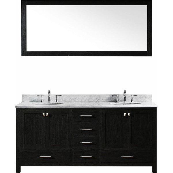 Virtu USA Caroline Premium 72 Double Bathroom Vanity Set in Zebra Grey w/ Italian Carrara White Marble CounterTop | Round Basin