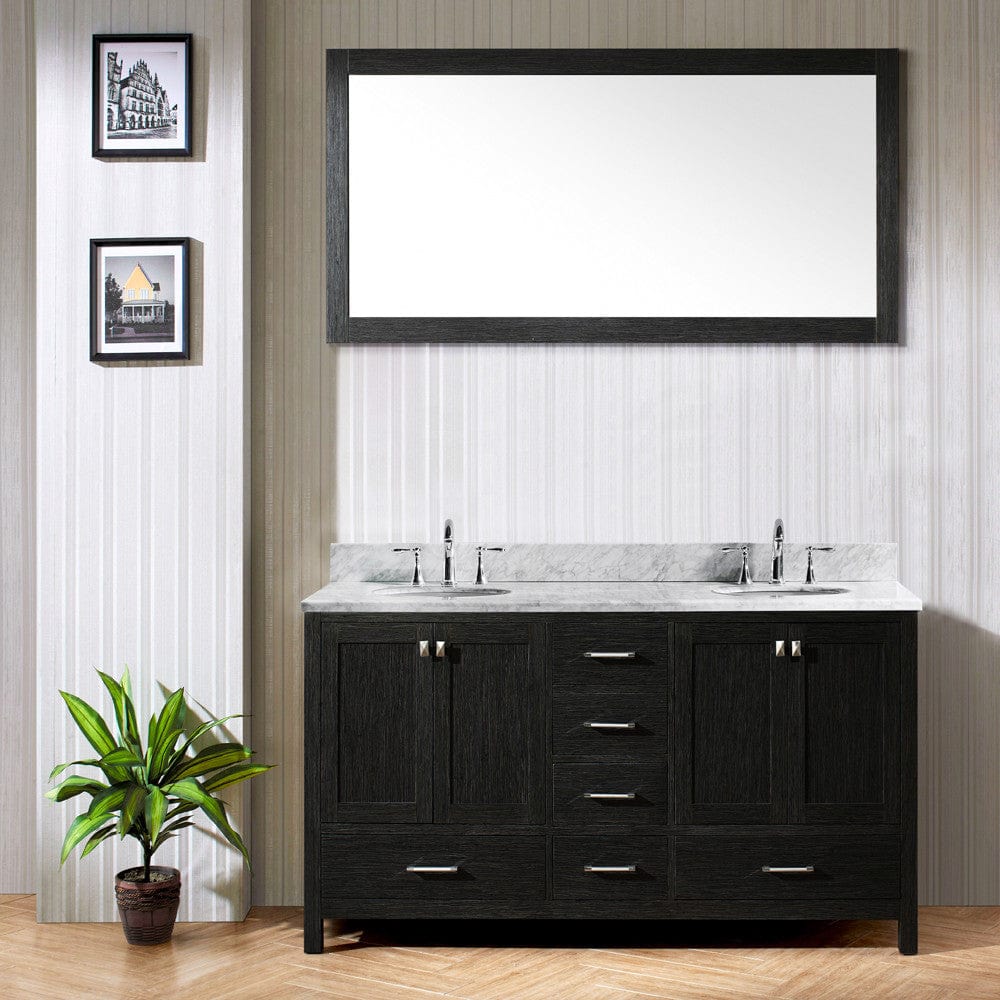 Virtu USA Vanities Virtu USA Caroline Premium 72 Double Bathroom Vanity Set in Zebra Grey w/ Italian Carrara White Marble Counter-Top | Round Basin