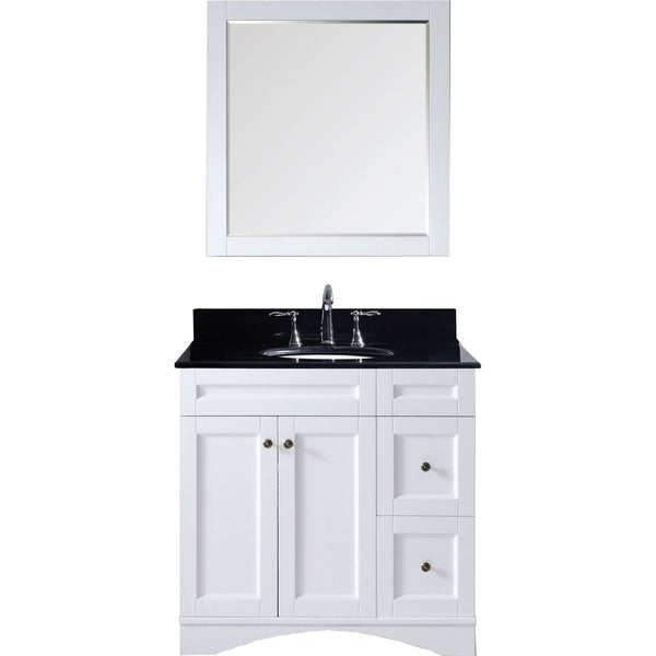 Virtu USA Elise 36 Single Bathroom Vanity Set in White w/ Black Galaxy Granite Counter-Top | Round Basin