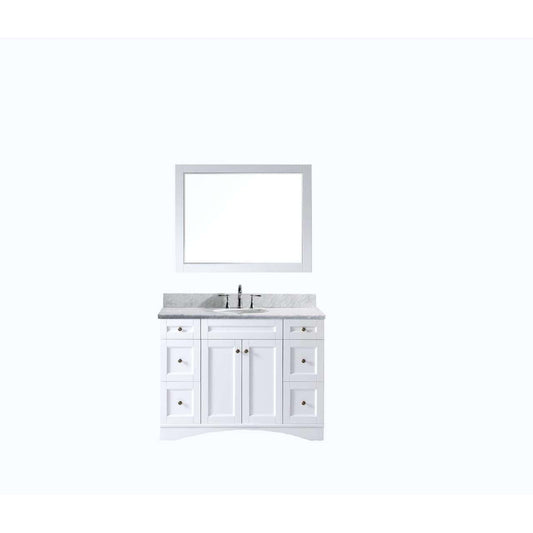 Virtu USA Elise 48" Single Bathroom Vanity Set in White w/ Italian Carrara White Marble Counter-Top | Round Basin