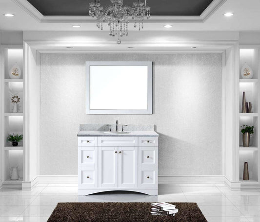 Virtu USA Elise 48 Single Bathroom Vanity Set in White w/ Italian Carrara White Marble Counter-Top | Round Basin