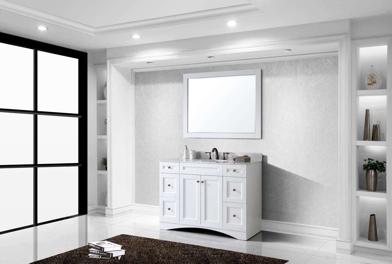 Virtu USA Elise 48 Single Bathroom Vanity Set in White w/ Italian Carrara White Marble Counter-Top | Round Basin
