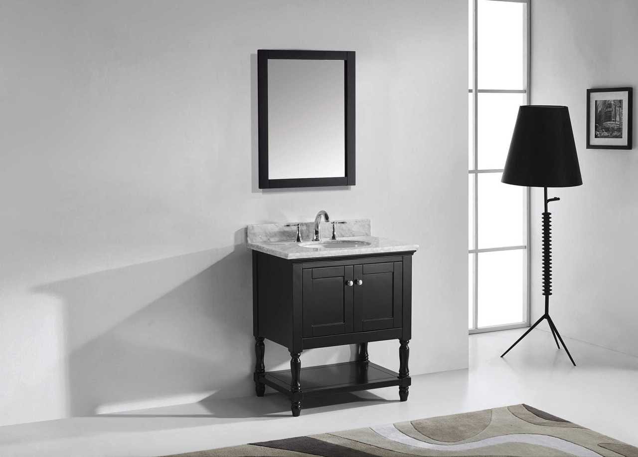 Virtu USA Vanities Virtu USA Julianna 32 Single Bathroom Vanity Set in Espresso w/ Italian Carrara White Marble Counter-Top | Round Basin