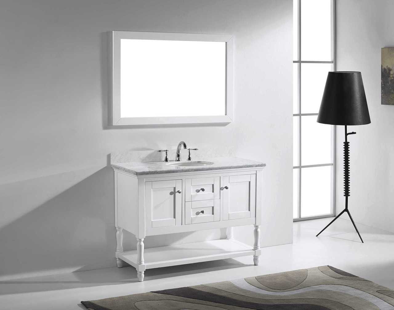 Virtu USA Vanities Virtu USA Julianna 48 Single Bathroom Vanity Set in White w/ Italian Carrara White Marble Counter-Top | Round Basin