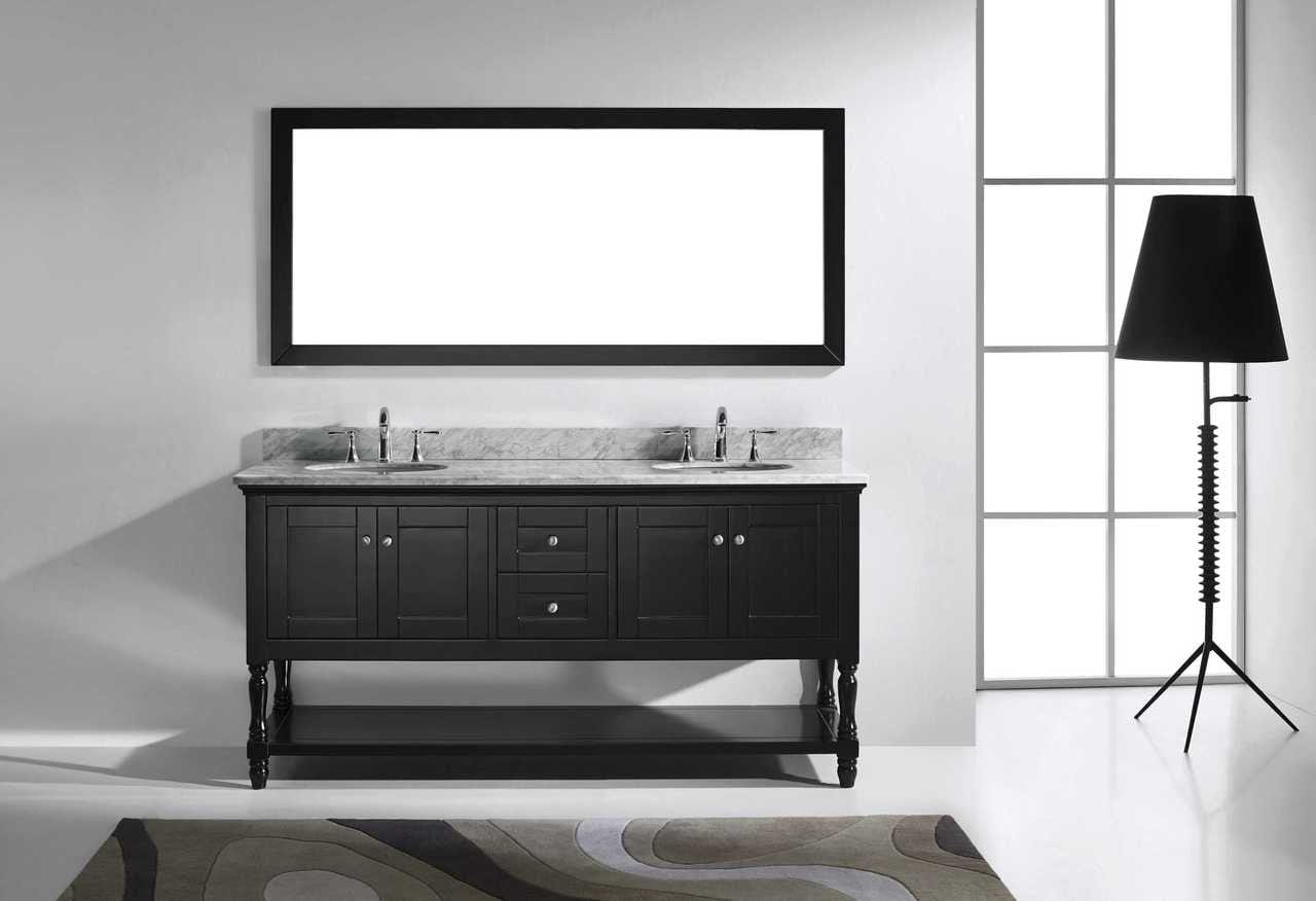 Virtu USA Julianna 72 Double Bathroom Vanity Set in Espresso w/ Italian Carrara White Marble Counter-Top | Round Basin