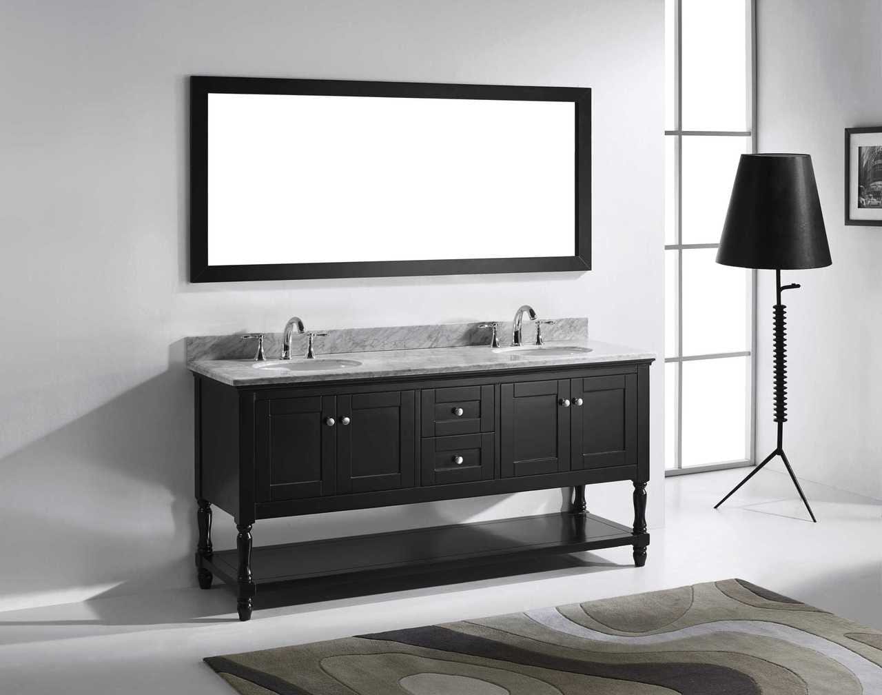 Virtu USA Julianna 72 Double Bathroom Vanity Set in Espresso w/ Italian Carrara White Marble Counter-Top | Round Basin